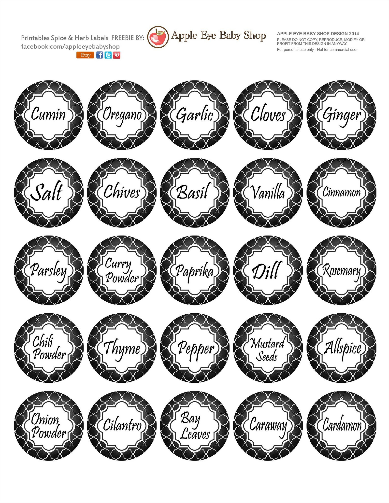All Sizes FREE Printables Spice Herb Labels By Apple Eye Baby 
