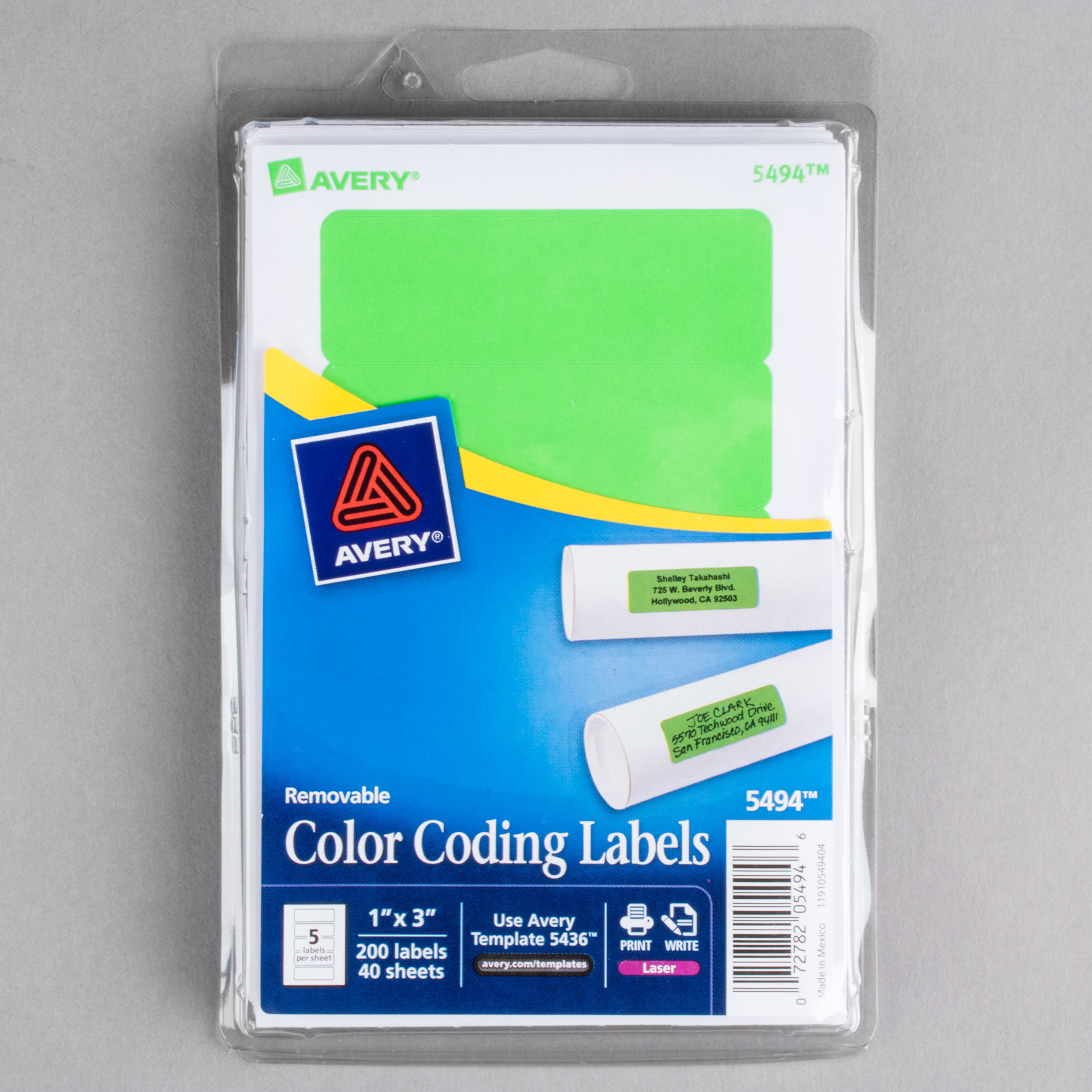 Avery 05494 1 X 3 Neon Green Rectangular Removable Write On 
