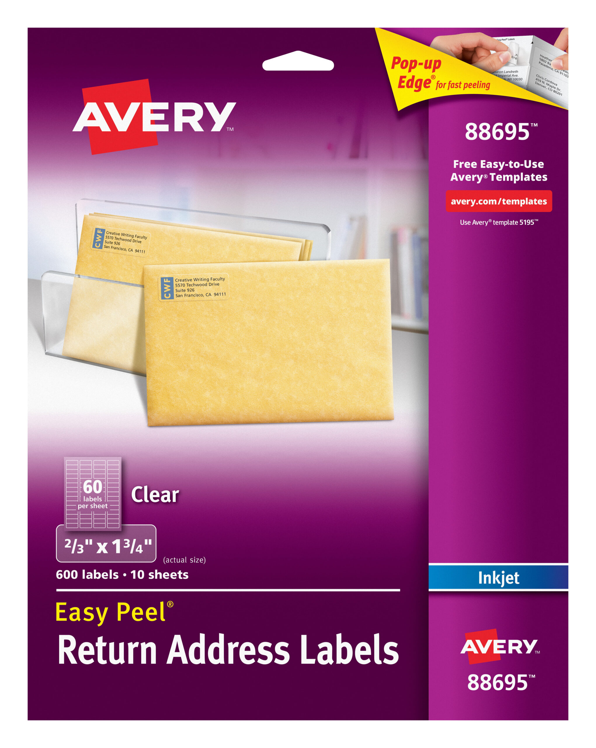 Avery Return Address Labels 2 3 X 1 3 4 Easy Peel Clear 600 