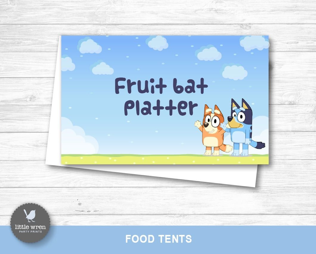 Bluey ABC Kids TV Food Tags Food Tents Bluey Birthday Party Ideas 