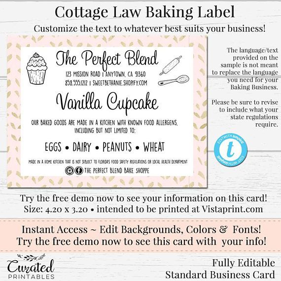 Cottage Law Label Bakers Label Cupcake Product Label DIY Ingredient 