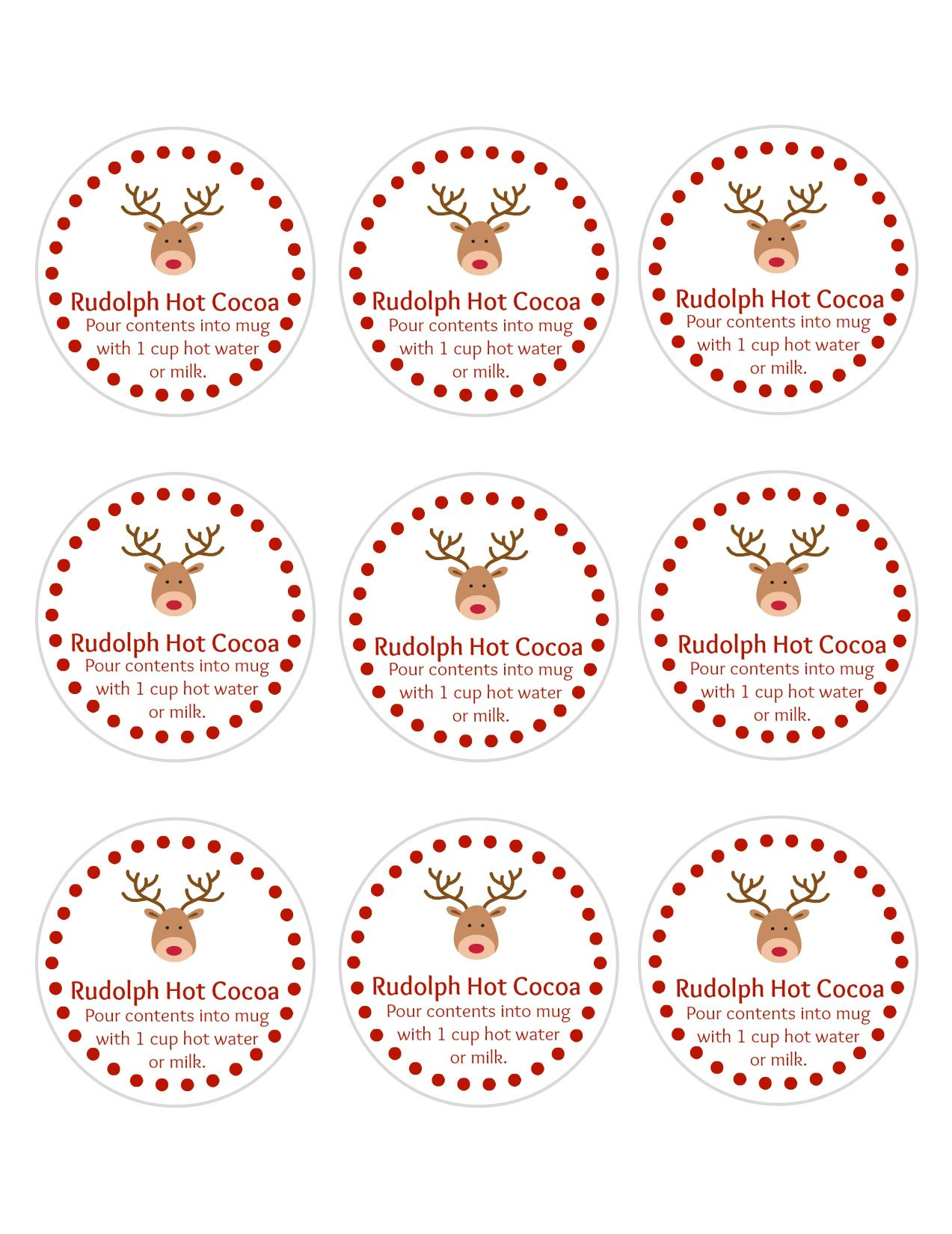 DIY Rudolph Hot Cocoa Holiday Gifts Free Printable Tags Reindeer 