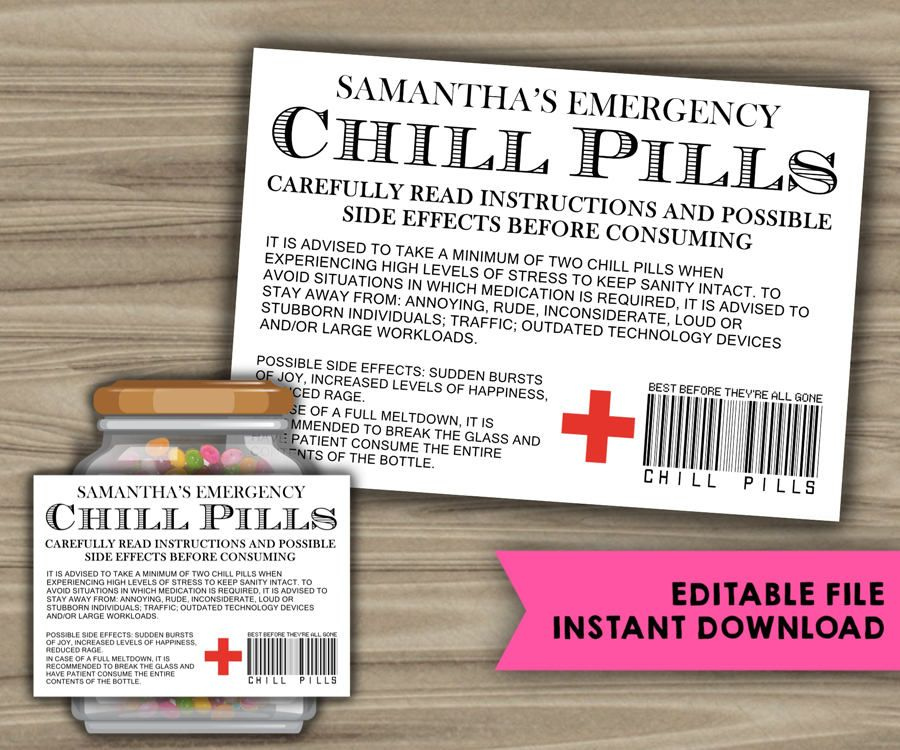EDITABLE INSTANT DOWNLOAD Chill Pills Printable Label Etsy 