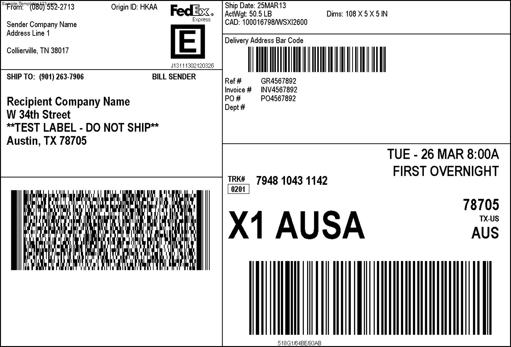 Fedex Shipping Label Sample Templates Sample Templates