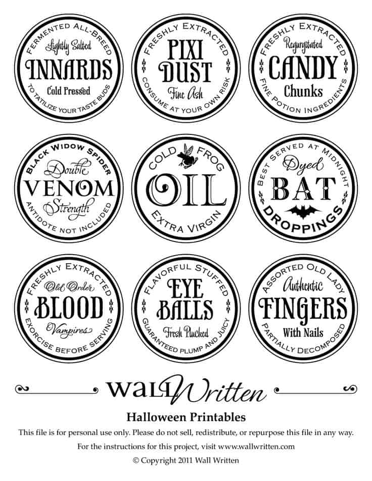 Free Printable Harry Potter Potion Bottle Labels 2 TALL LABELS ONLY 