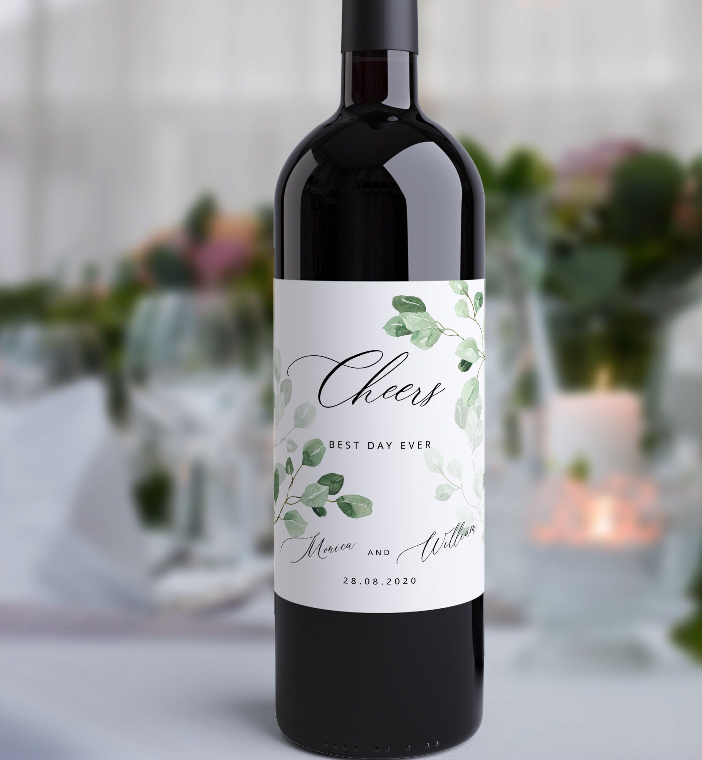 Greenery Wedding Wine Bottle Label Template Printable Etsy In 2021 