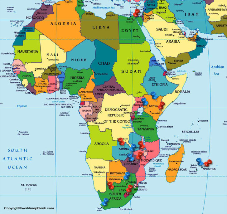 Labeled map of africa with countries capital names free printable labels