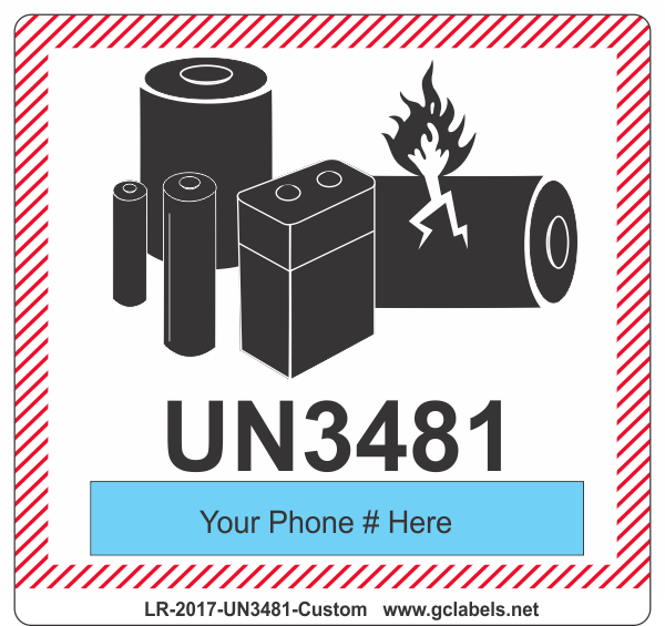 Lithium Battery Label LR27 2017 UN3481 Custom