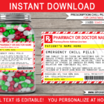 Prescription Chill Pills For Christmas Gift Label Template Emergency