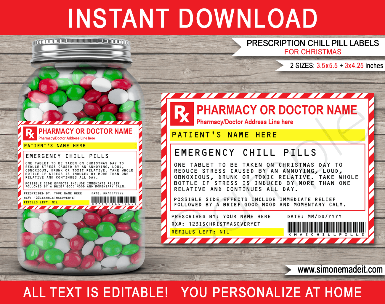 Prescription Chill Pills For Christmas Gift Label Template Emergency 