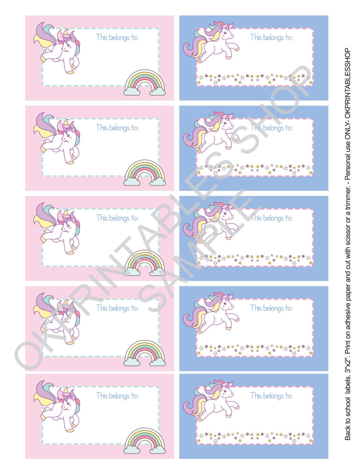 Printable Unicorns Labels For School Supplies Labels Printable Set Of 