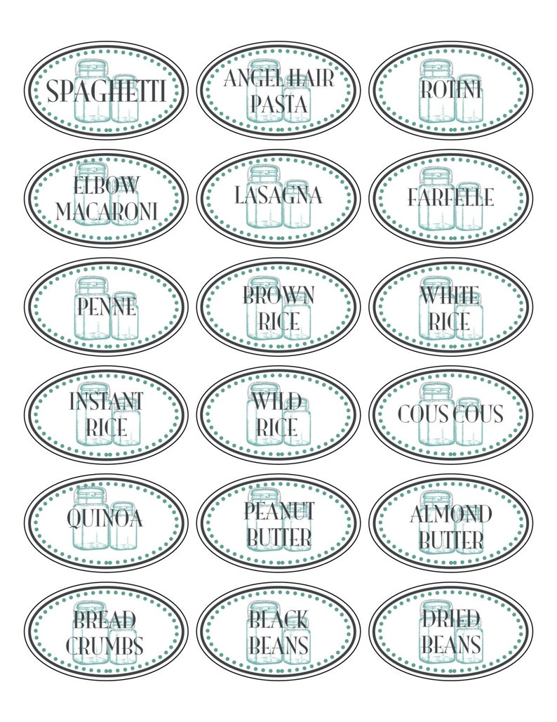 Retro Pantry Staples Labels vintage Mason Jar Design printable Labels 