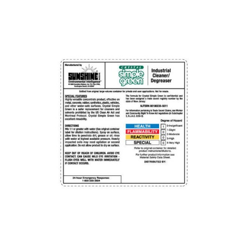 Simple Green All purpose Cleaner Secondary container Label Self 
