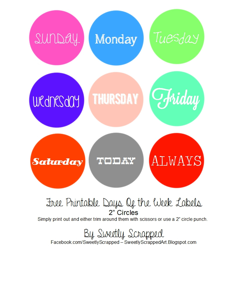 Sweetly Scrapped Free Printable Days Of The Week Circle Labels