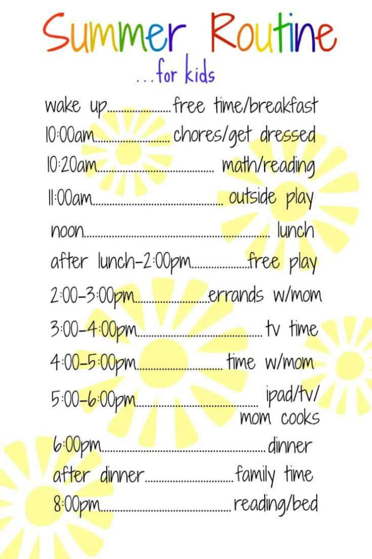 Free Printable Summer Daily Schedule Template