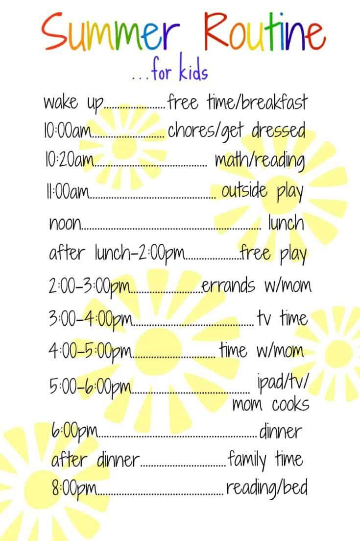 10 Free Summer Daily Schedule Templates (Sanity Saving Printables) with Free Printable Summer Daily Schedule Template