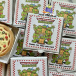 12 Mini Party Turtles Pizza Sugar Cookies With Boxes • Ninja Within Printable Ninja Turtle Pizza Box Label Free
