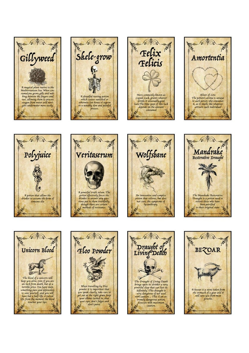 12 X Harry Inspired Potion Labels regarding Printable Potion Labels Harry Potter