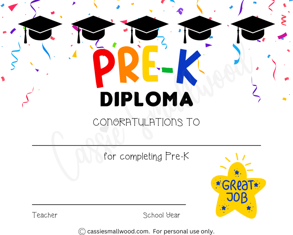 20 Preschool And Kindergarten Graduation Certificates (Free for Free Printable Pre K Graduation Certificates