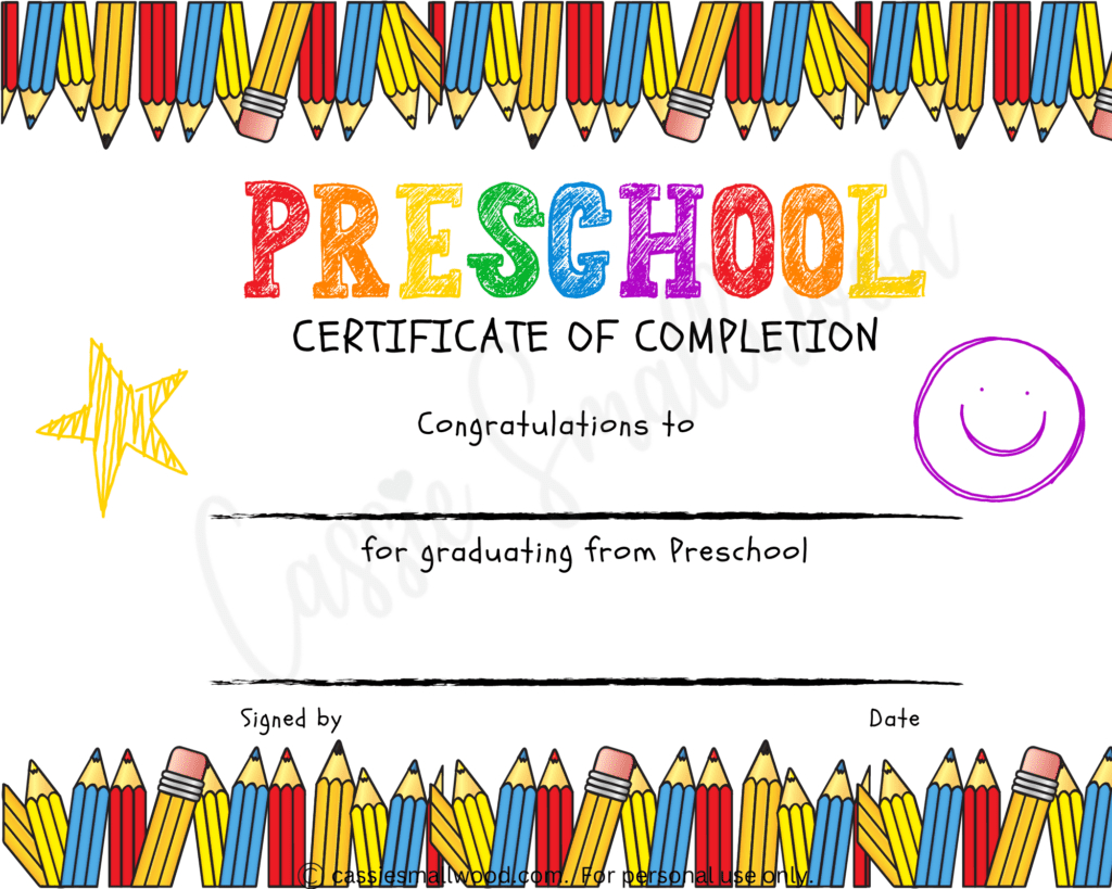 20 Preschool And Kindergarten Graduation Certificates (Free throughout Free Printable Preschool Graduation Certificate