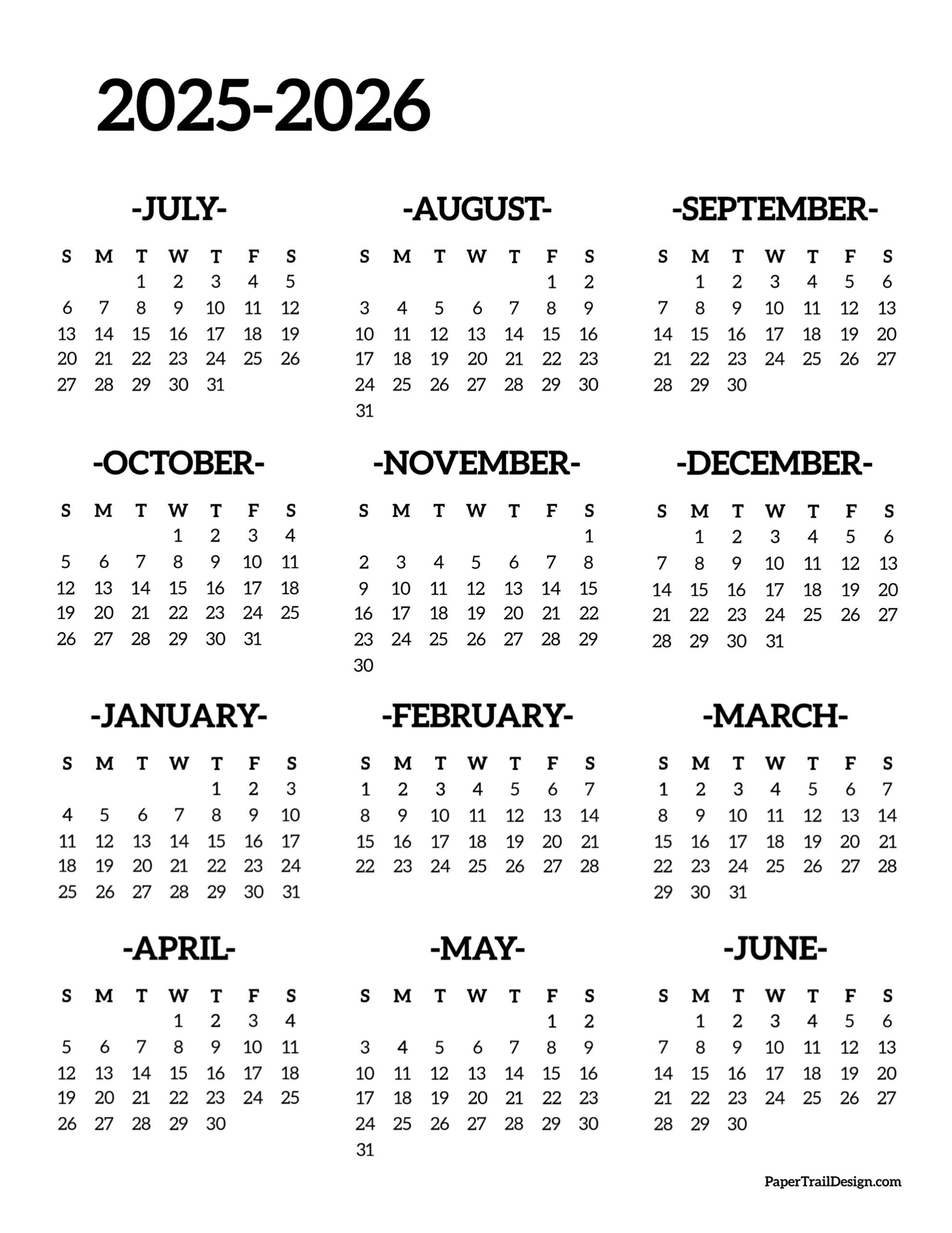 2025-2026 School Year Calendar Free Printable - Paper Trail Design for Free Printable School Calendar 2025-26