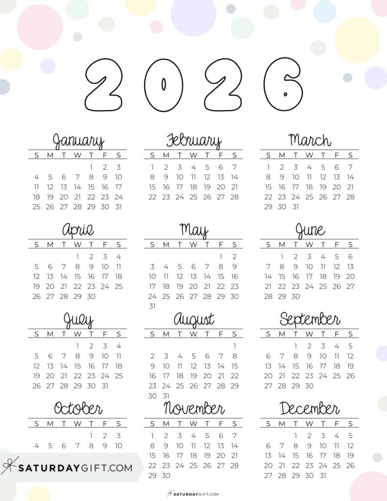 2026 Yearly Calendar Printable - 35 Cute &amp;amp; Free 2026 Annual Calendars with Free Printable 2026 Yearly Calendar Printable