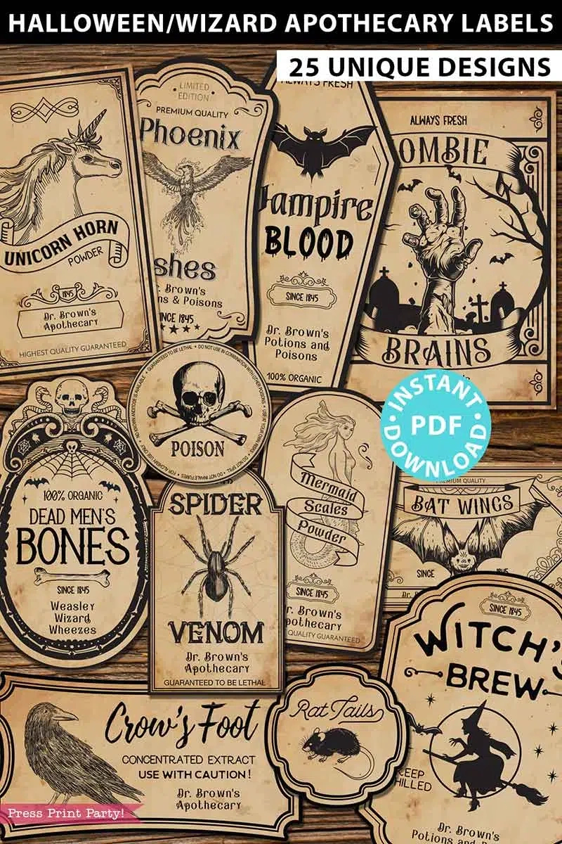 25 Halloween Labels For Bottles / Apothecary Printables throughout Halloween Labels For Bottles Printable