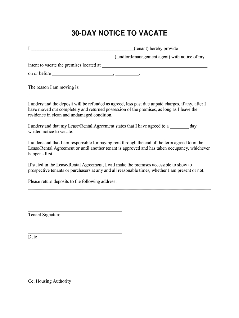 30 Day Notice To Vacate California Template: Fill Out &amp;amp; Sign throughout Free Printable 30 Day Notice To Vacate