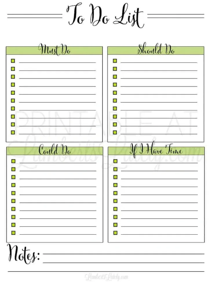 Free Printable to Do List With Checkboxes