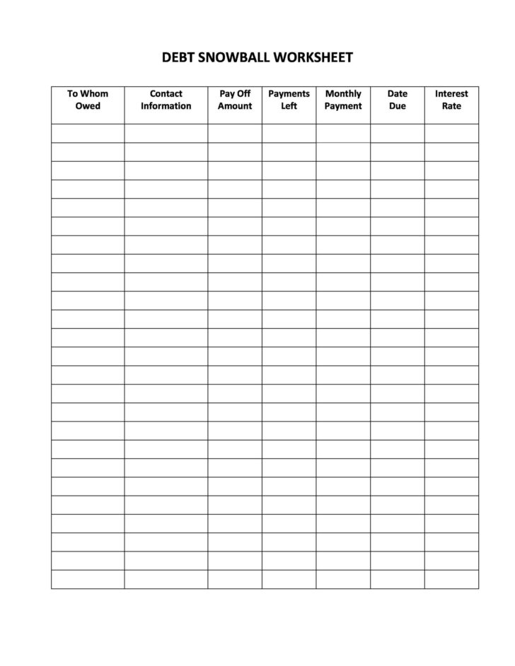 Free Printable Debt Snowball Worksheet
