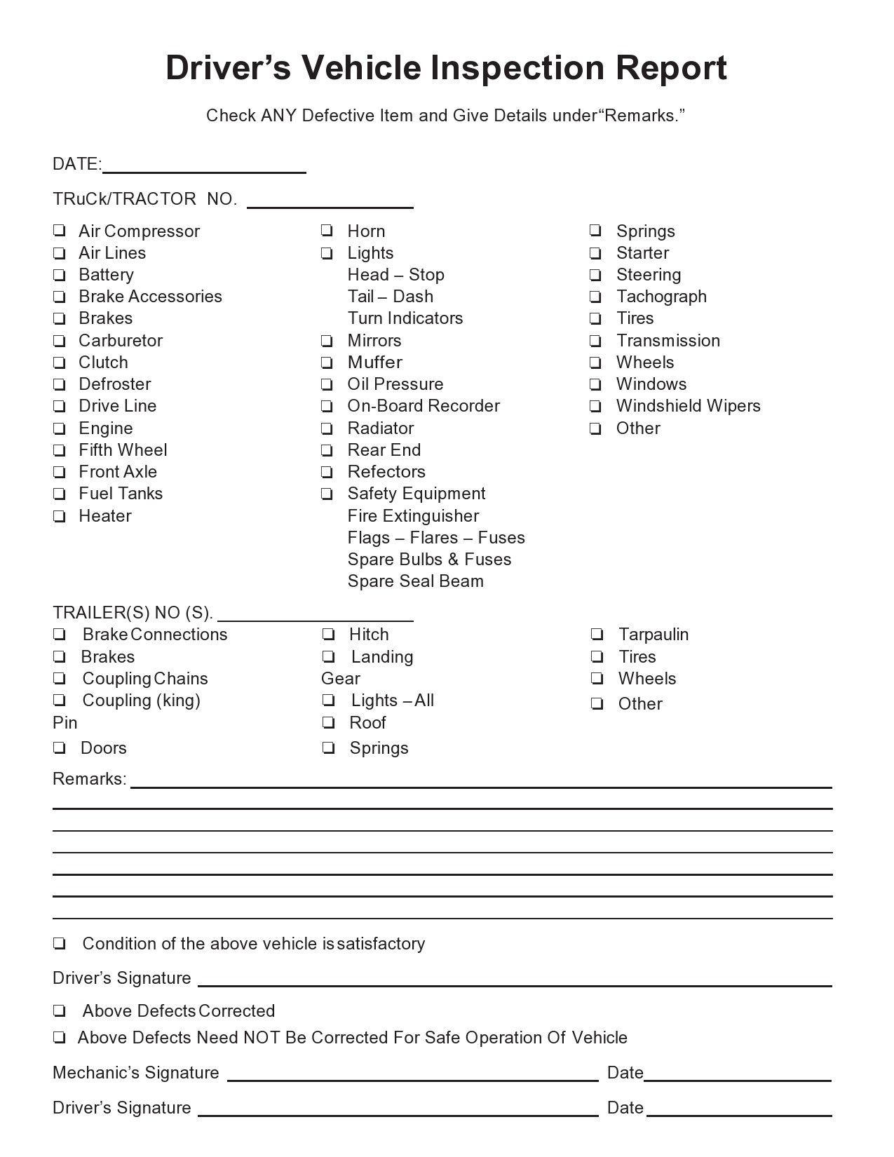 39 Best Vehicle Inspection Forms (Lyft, Uber, Etc.) ᐅ Templatelab for Free Printable Driver Vehicle Inspection Report Form
