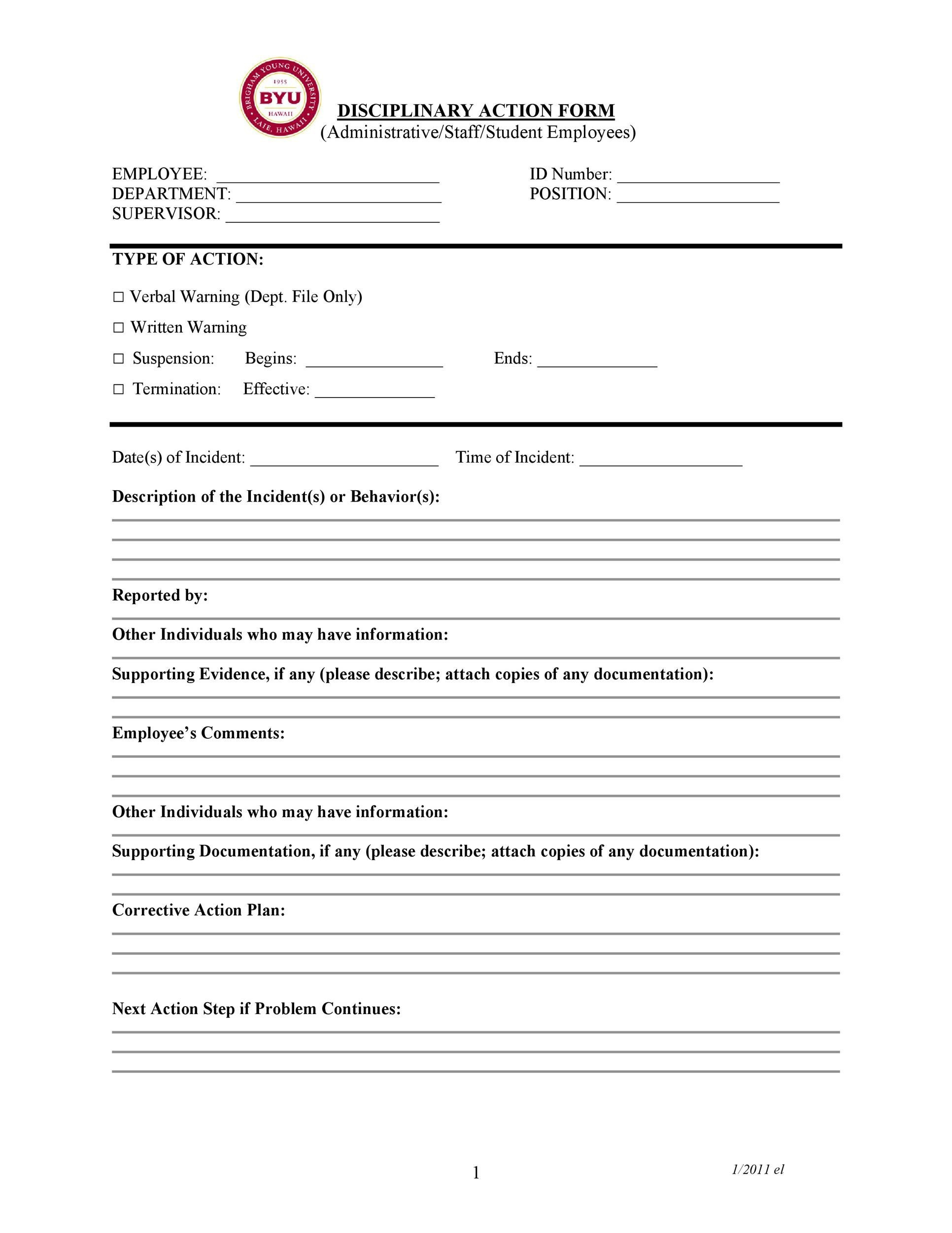 40 Employee Disciplinary Action Forms ᐅ Templatelab within Free Printable Disciplinary Action Form