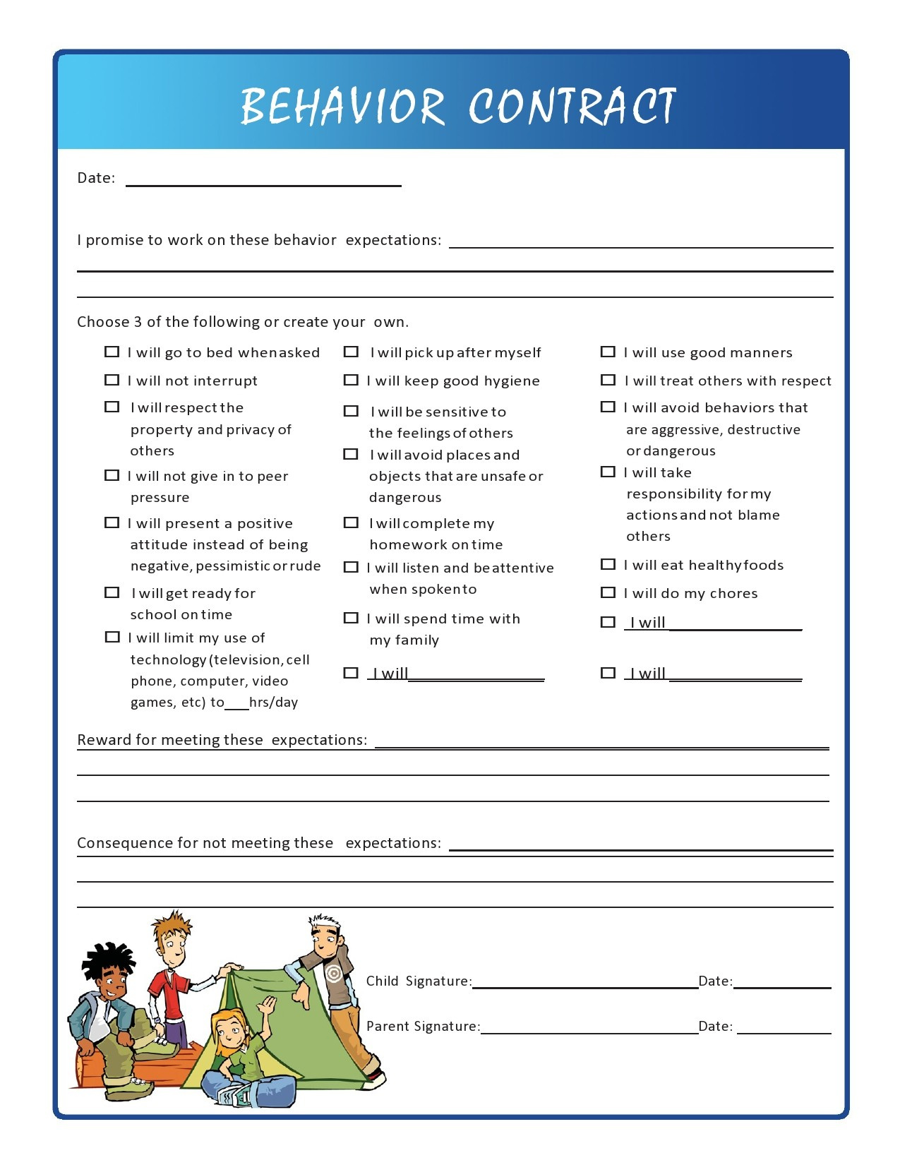 41 Effective Behavior Contract Templates (+Examples) ᐅ Templatelab regarding Free Printable Behavior Contracts &amp;amp;amp; Charts