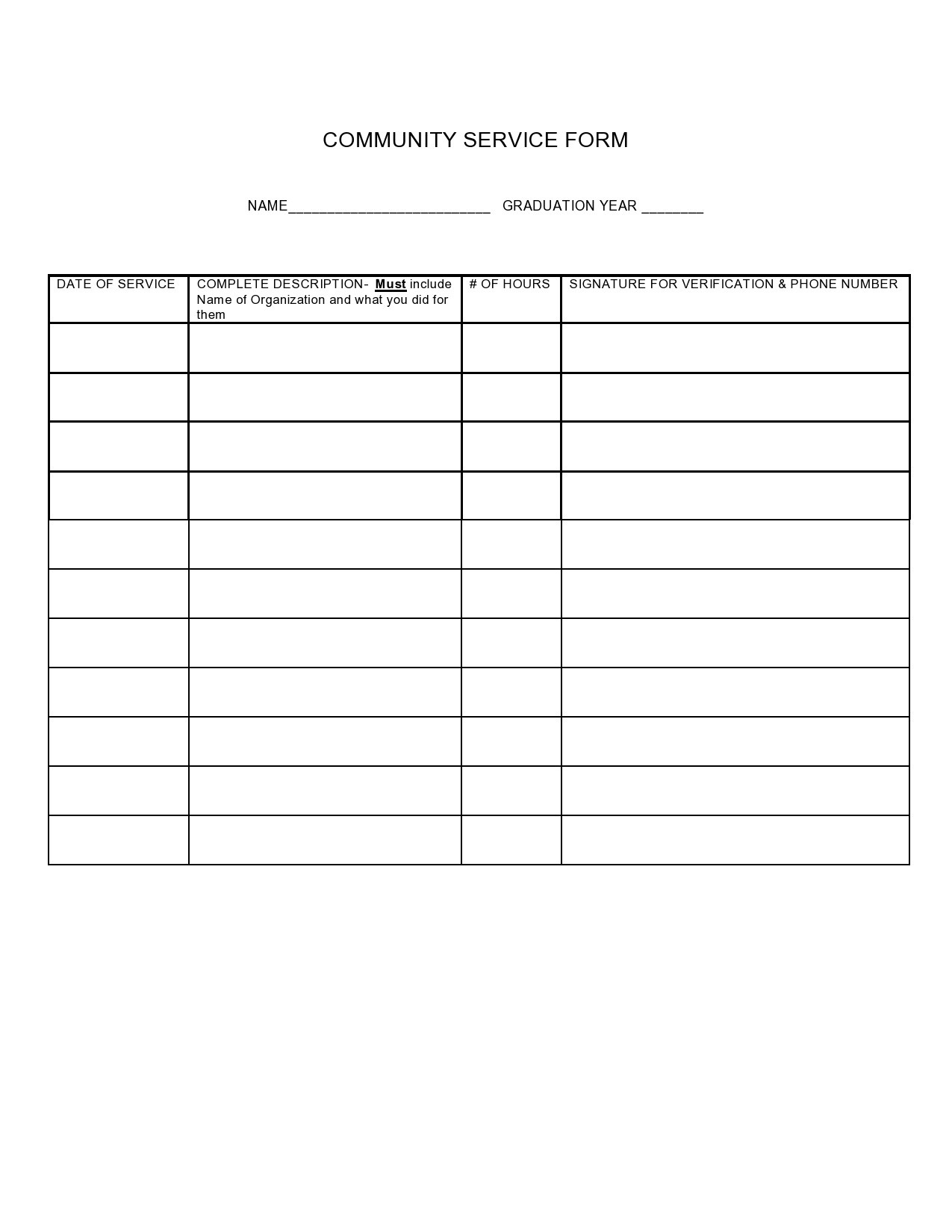 44 Printable Community Service Forms (Ms Word) ᐅ Templatelab with Free Printable Community Service Form