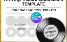 7 Inches Vinyl Record Label Blank Template, Diy, Canva, Cricut inside Free Printable Vinyl Record Label Template