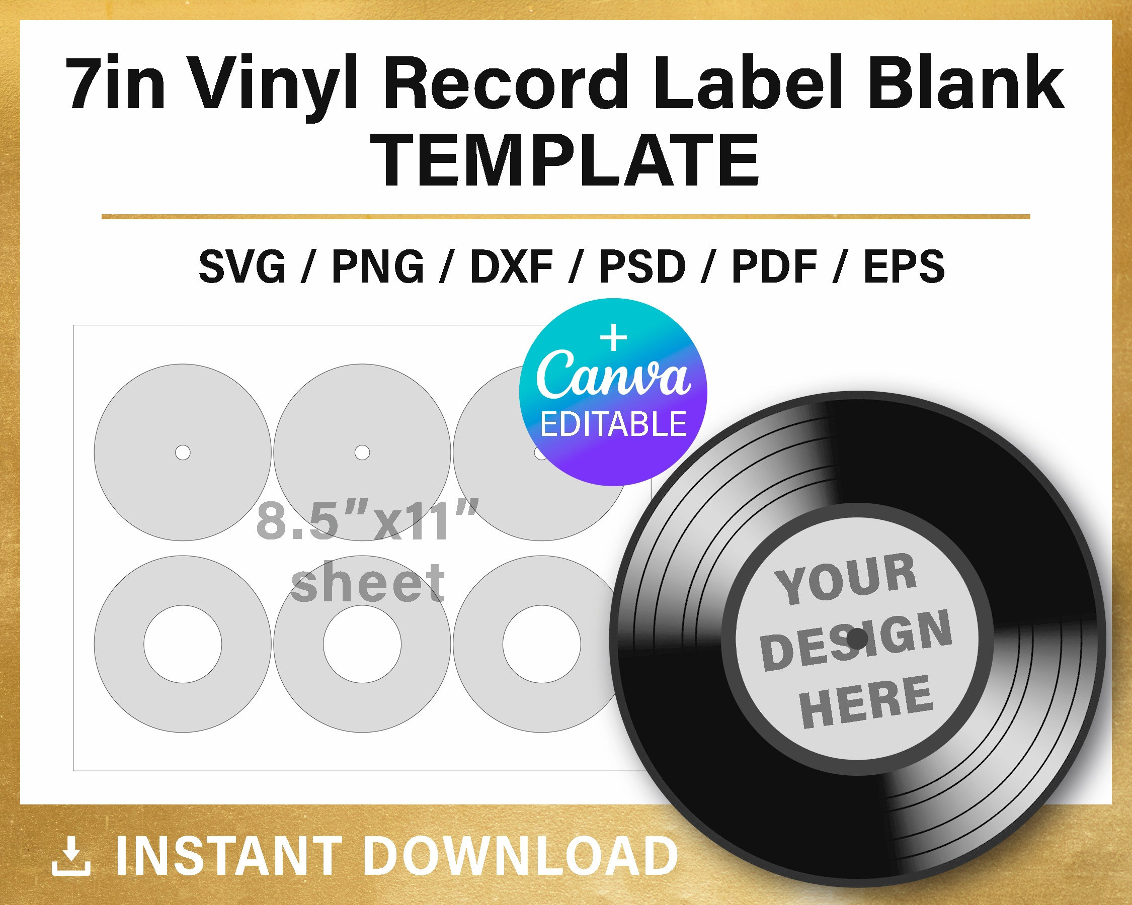 7 Inches Vinyl Record Label Blank Template, Diy, Canva, Cricut inside Free Printable Vinyl Record Label Template