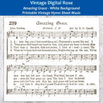 Amazing Grace White Background Printable Vintage Hymn Sheet Music Inside Free Printable Amazing Grace Hymn Sheet Music