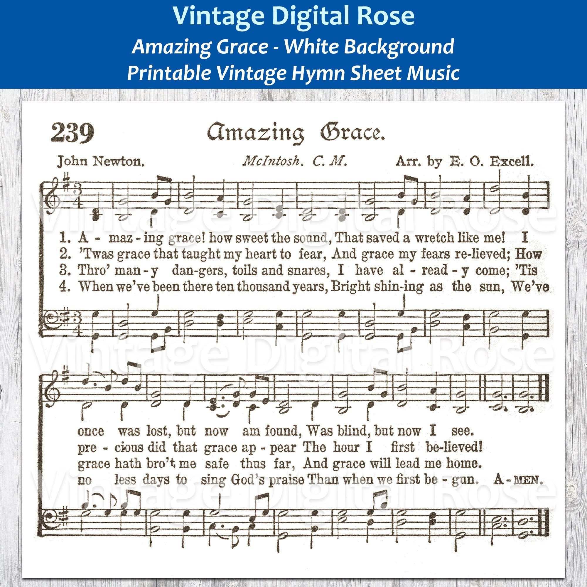 Amazing Grace White Background Printable Vintage Hymn Sheet Music inside Free Printable Amazing Grace Hymn Sheet Music
