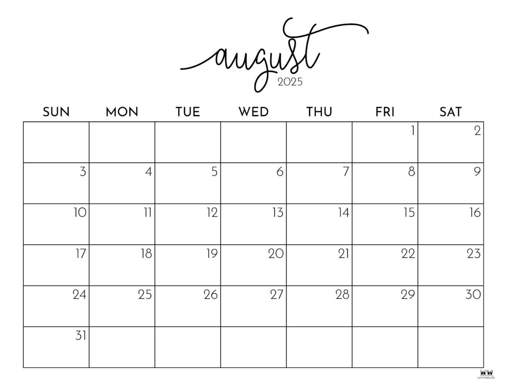August 2025 Calendars - 107 Free Printables | Printabulls intended for Free Printable Calendar 2025 August