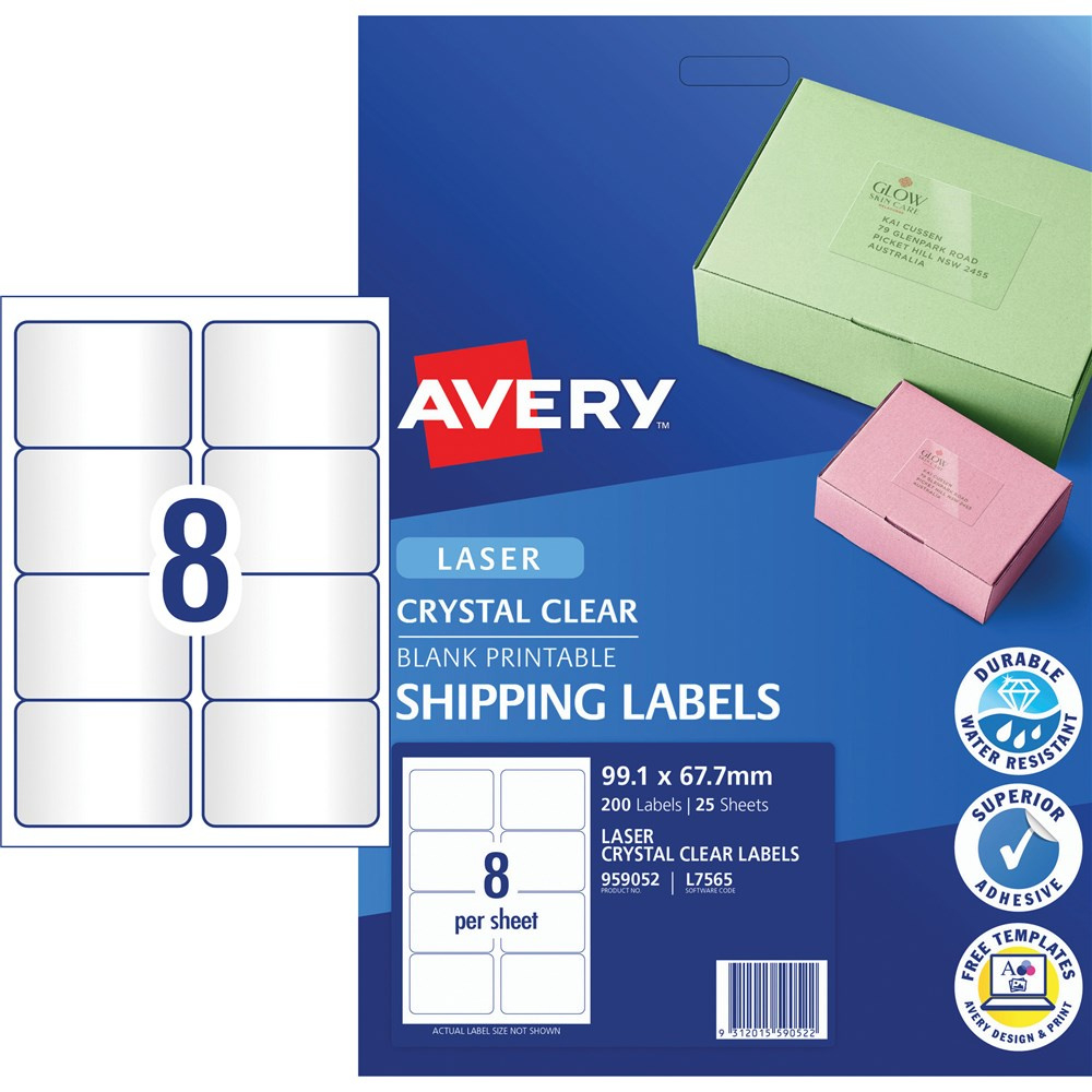 Avery Crystal Clear Laser Address Labels White L7565 99.1X67.7 Mm with Clear Printable Address Labels