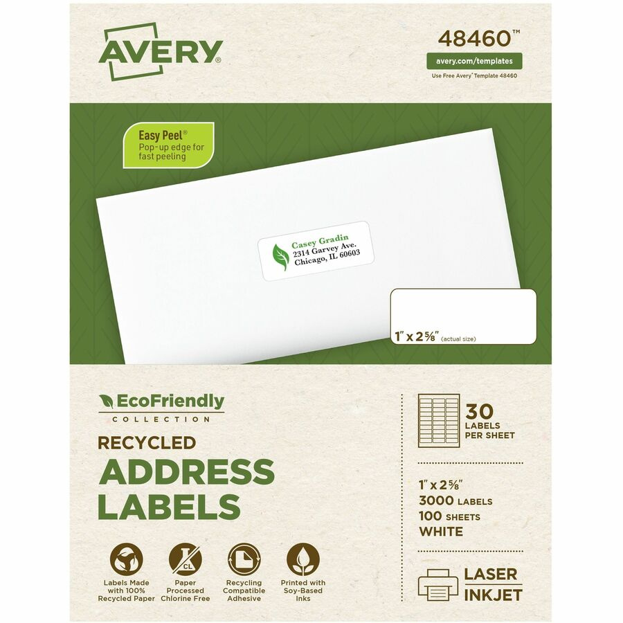 Avery Eco-Friendly Address Labels For Laser And Inkjet Printers, 1&amp;quot; X 2?&amp;quot; - 1&amp;quot; Width X 2 5/8&amp;quot; Length - Permanent Adhesive - Rectangle - Inkjet, Laser pertaining to Kohl&amp;#039;S Return Label Printable Free