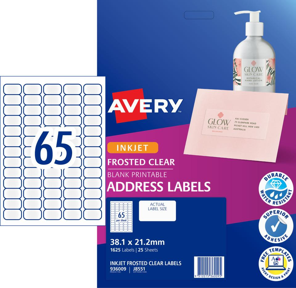 Avery Frosted Clear Address Labels For Inkjet Printers - 38.1 X regarding Clear Printable Address Labels