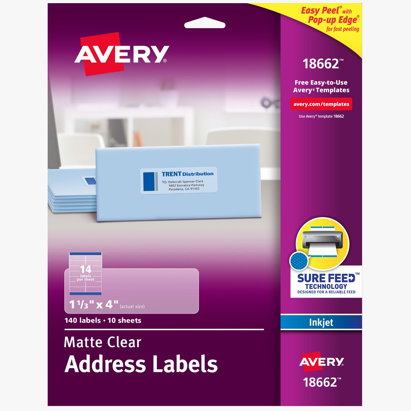 Avery Printable Address Labels With Sure Feed, 1-1/3&amp;quot; X 4&amp;quot;, Matte Clear, Permanent Adhesive, Inkjet Printers, 140 Blank Mailing Labels (18662) pertaining to Clear Printable Address Labels