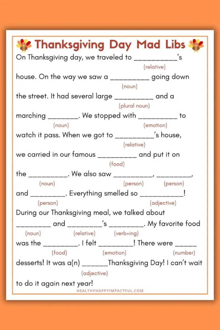 Free Printable Thanksgiving Mad Libs