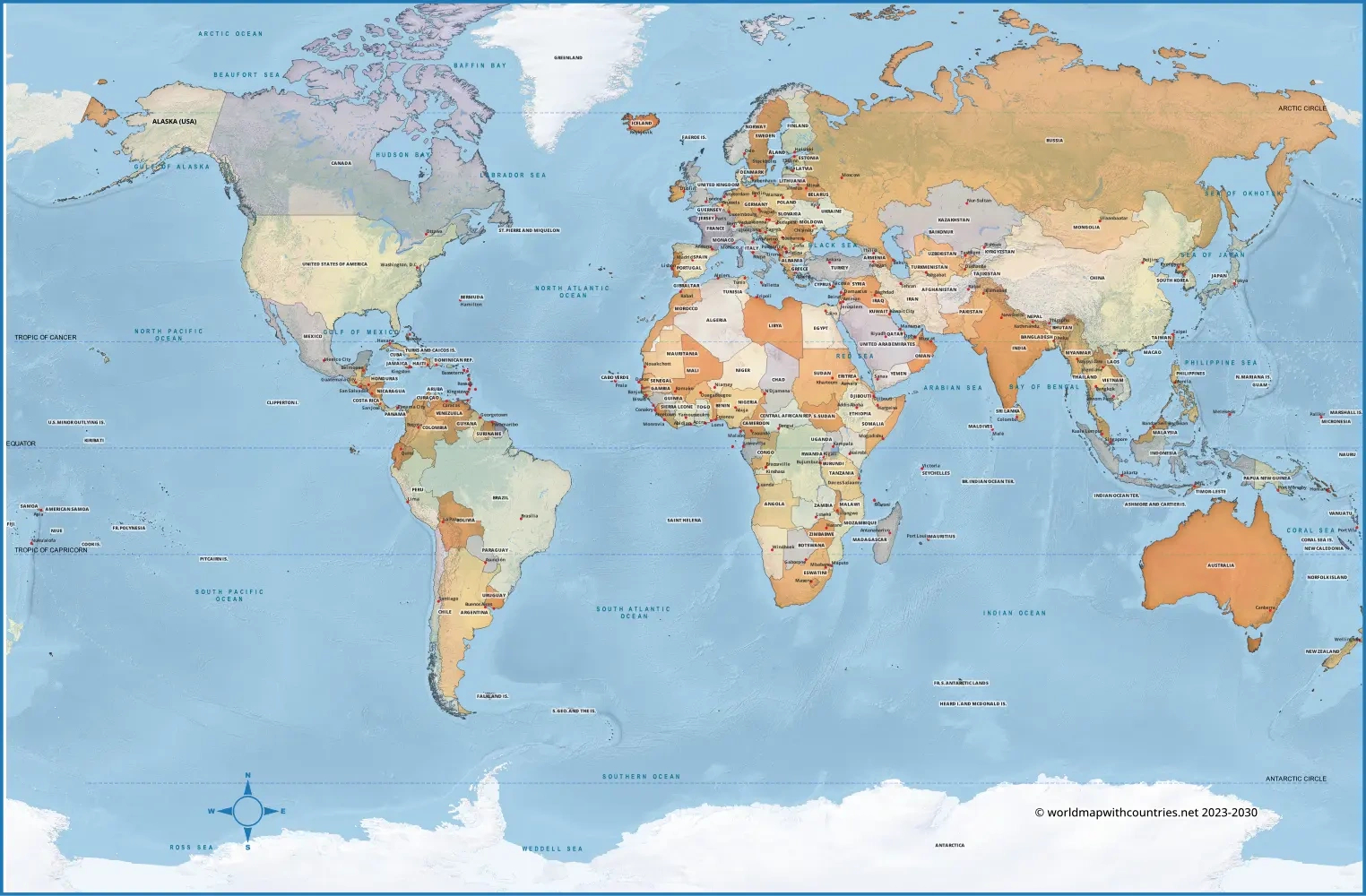 Blank Printable World Map With Countries &amp;amp; Capitals throughout Printable World Map Countries Labeled