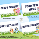 Bluey Birthday Party Food Label Candy Label Place Cards/ Editable In Free Printable Bluey Party Food Labels