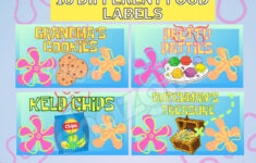 Cartoon Under The Sea 16 Food Tent Labels Dessert Birthday Party in Spongebob Food Labels Free Printable