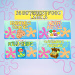 Cartoon Under The Sea 16 Food Tent Labels Dessert Birthday Party Regarding Free Printable Spongebob Food Labels