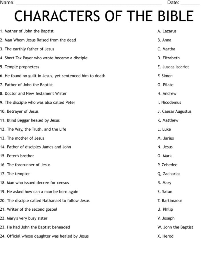Free Printable Bible Worksheets For Adults