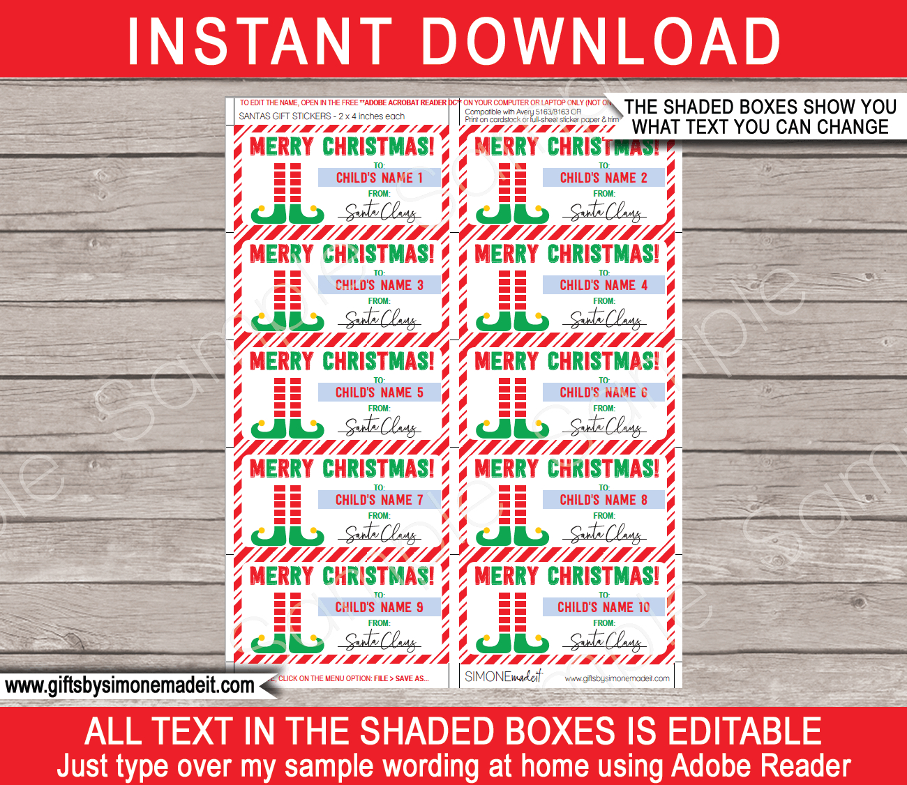 Christmas Gift Labels Template (Elf) - Red &amp;amp; Green intended for Printable Christmas Name Labels